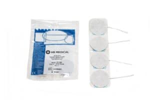 HB Medical Self Adhesive ElectrodesReusable, self-adhering, Neurostimulation Electrodes 40 Packages (4 electrodes per package) 2” round with white fabric top 0.08” female connector Model: HB-1000 Made in the USA